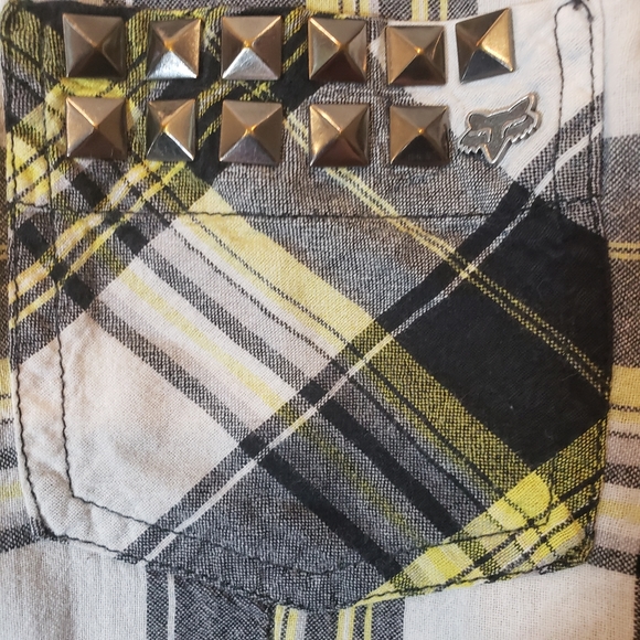 FOX Racing Ladies Button Front Plaid Shirt. Pocket Bling. Size XS - Picture 3 of 8